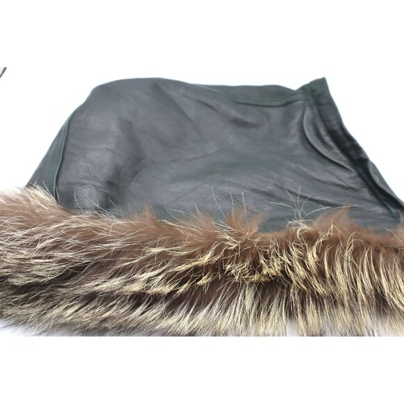 Yves Saint Laurent Green Leather Fur-Trim Hood Attachment Logo Lining Removable - Picture 2 of 7
